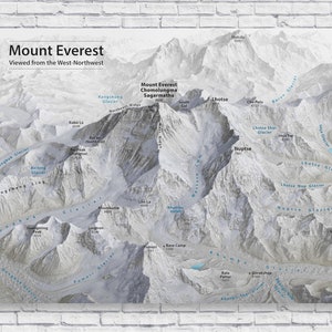 Stampa poster mappa monte Everest, arrampicata in montagna, scalatore, escursionista, arte murale, decorazione per la casa, campo base, Nepal, idea regalo per inaugurazione della casa