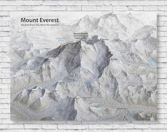 Mount Everest Map Poster Print, Mountain Climbing Climber Hiking Hiker Wall Art Home House Decor Base Camp Nepal Housewarming Gift Idea