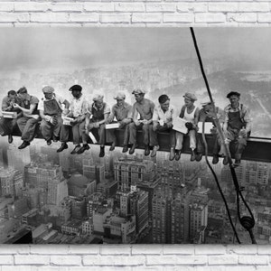 Impresión de póster GRANDE de un almuerzo en la cima de un rascacielos, foto icónica de 1932 de trabajadores siderúrgicos almorzando sobre la ciudad de Nueva York