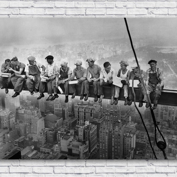 LARGE Lunch atop a Skyscraper Poster Print, Iconic 1932 Photo of Steelworkers Eating Lunch Above New York City