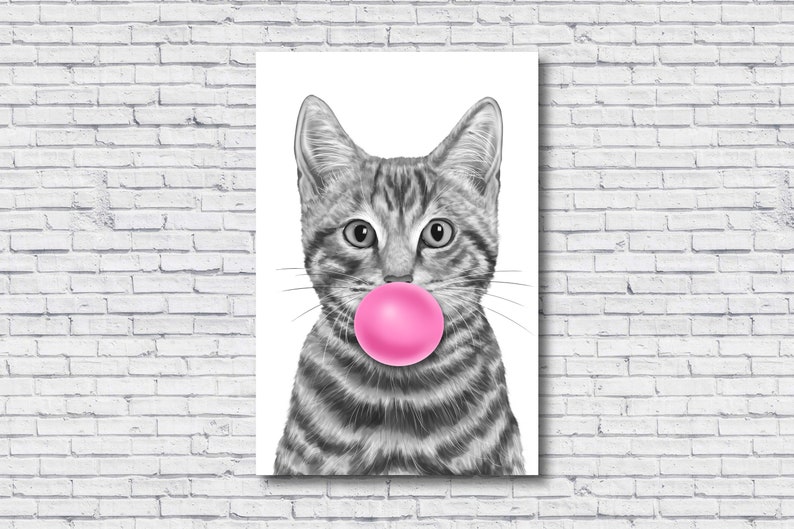 Cat Blowing Bubble With Chewing Gum Cute Pet Tabby Cat Kitten Etsy