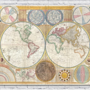 Große Weltkarte aus dem Jahr 1794, Samuel Dunn, Eine allgemeine Weltkarte, Vintage World Map, Old World Map, Early World Map, Ancient, 1700s Poster Art