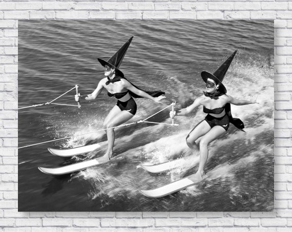 Witches Water Skiing Poster Print, Vintage Spooky Beach Photo Black and  White Style Wall Art Home House Decor Party Theme Decoration Holiday -   Canada