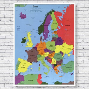 CIA Map of Europe 2004 Poster Print, Large Detailed Wall Art European England Russia France Germany Poland Ukraine North Africa Countries