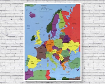 CIA Map of Europe 2004 Poster Print, Large Detailed Wall Art European England Russia France Germany Poland Ukraine North Africa Countries