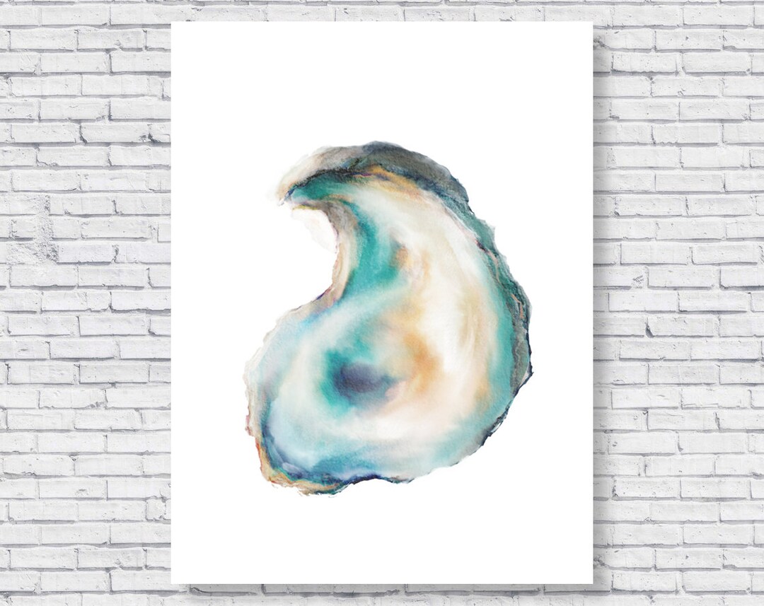 Oyster Watercolor Painting Poster Print, Oyster Shell Beach House Decor