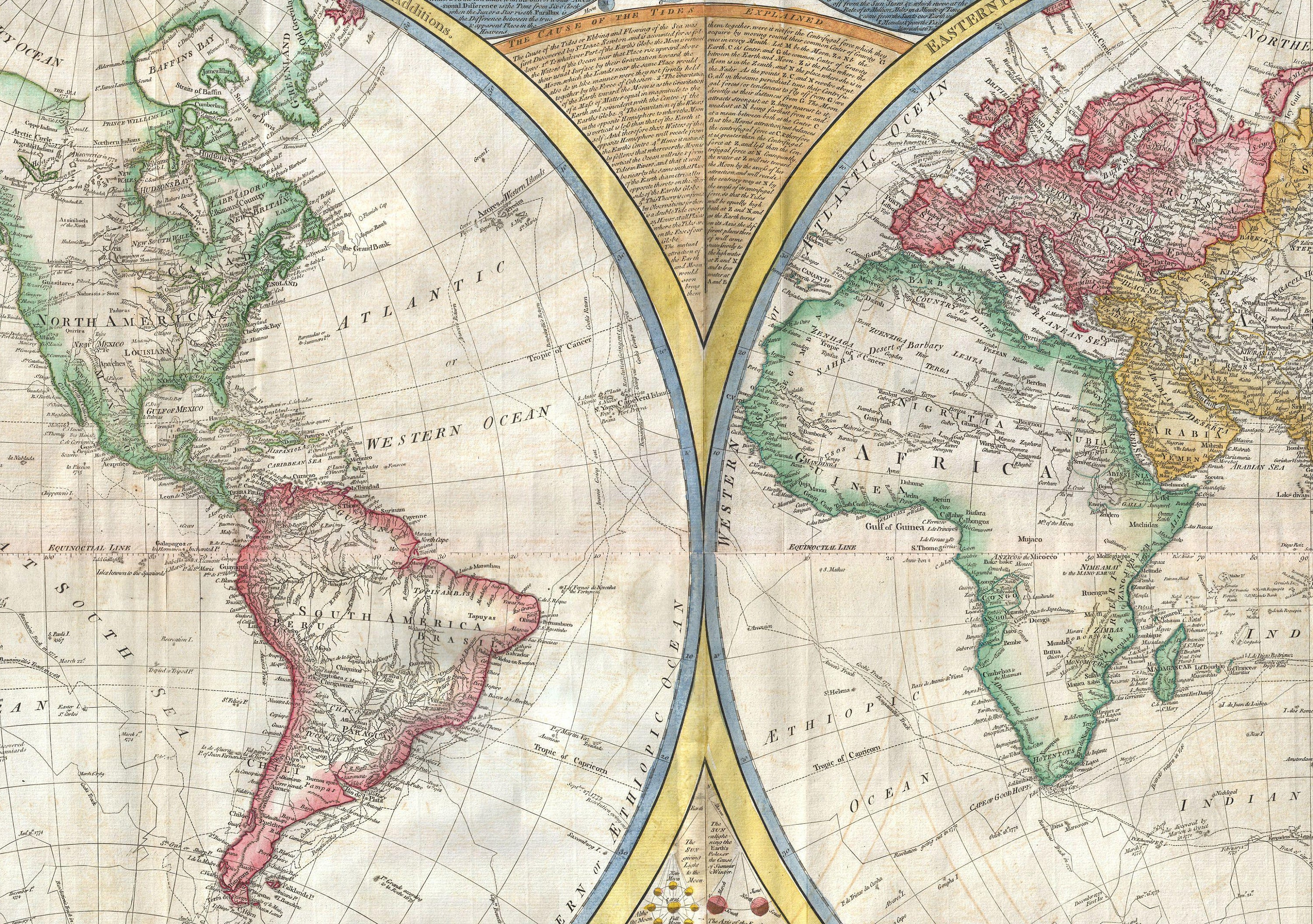 1794年版大型世界地図、サミュエル・ダン作、世界地図、ヴィンテージ