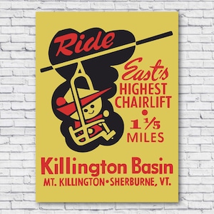 Vintage Killington Poster, Killington Ski Resort, Killington Mountain, Killington Vermont, Killington VT, Retro, Wall Art, Print