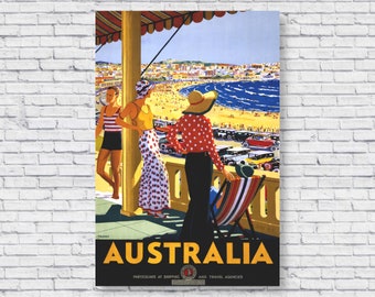 1930s Bondi Beach Sydney Australia Travel Poster Print, Vintage Retro Ocean Vacation House Wall Art Decor Style Gift Idea Housewarming Water
