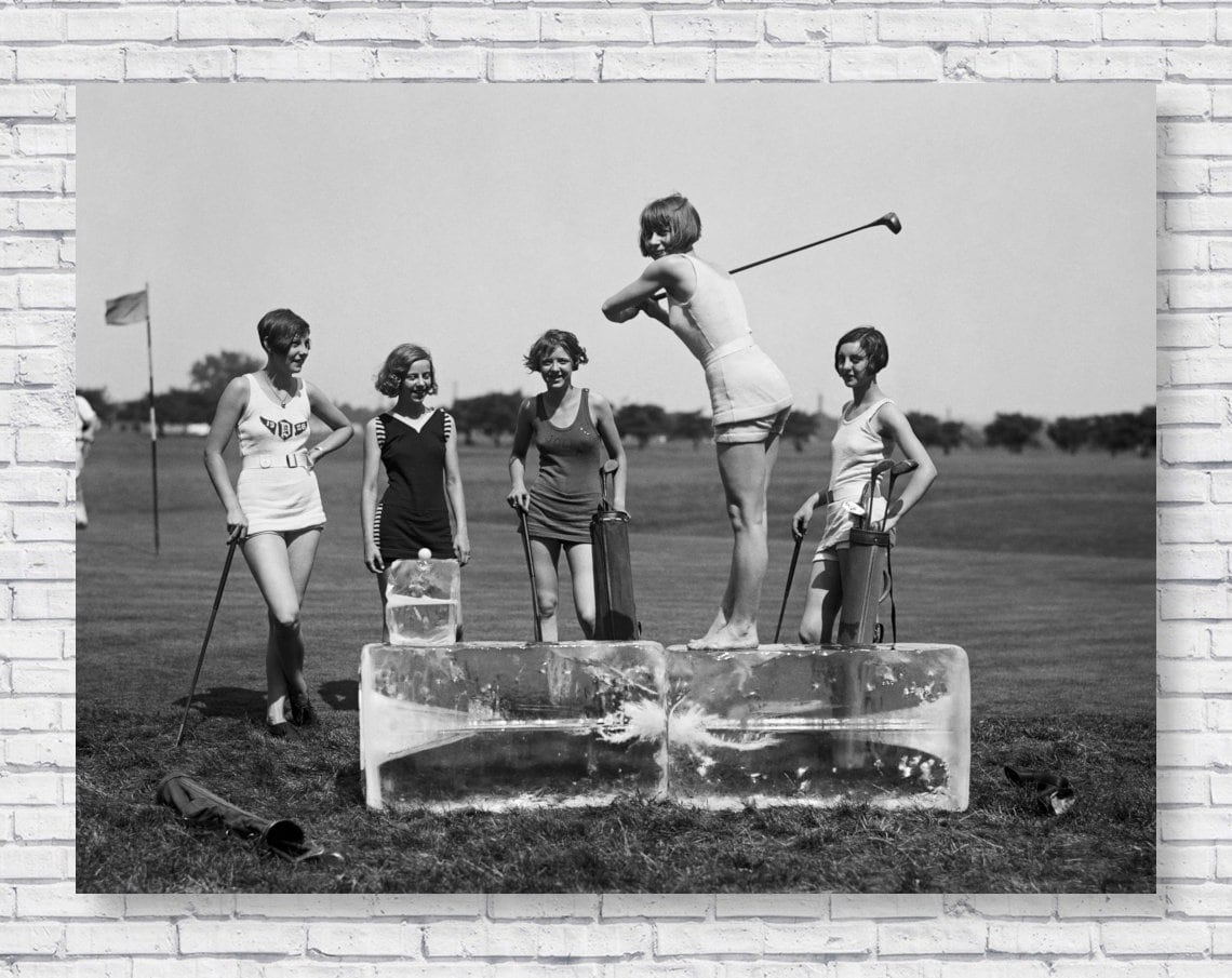 Girls Golfing on Ice Poster Print, Vintage Flapper 1926