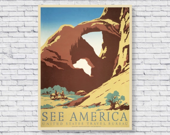 See America Arches National Park Vintage Travel Poster Print, WPA 1930s Style Wall Art Home House Decor Moab Utah