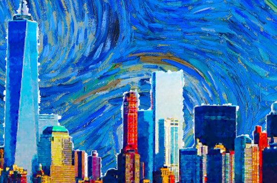 LARGE NYC Skyline Van Gogh Starry Night Poster Print New