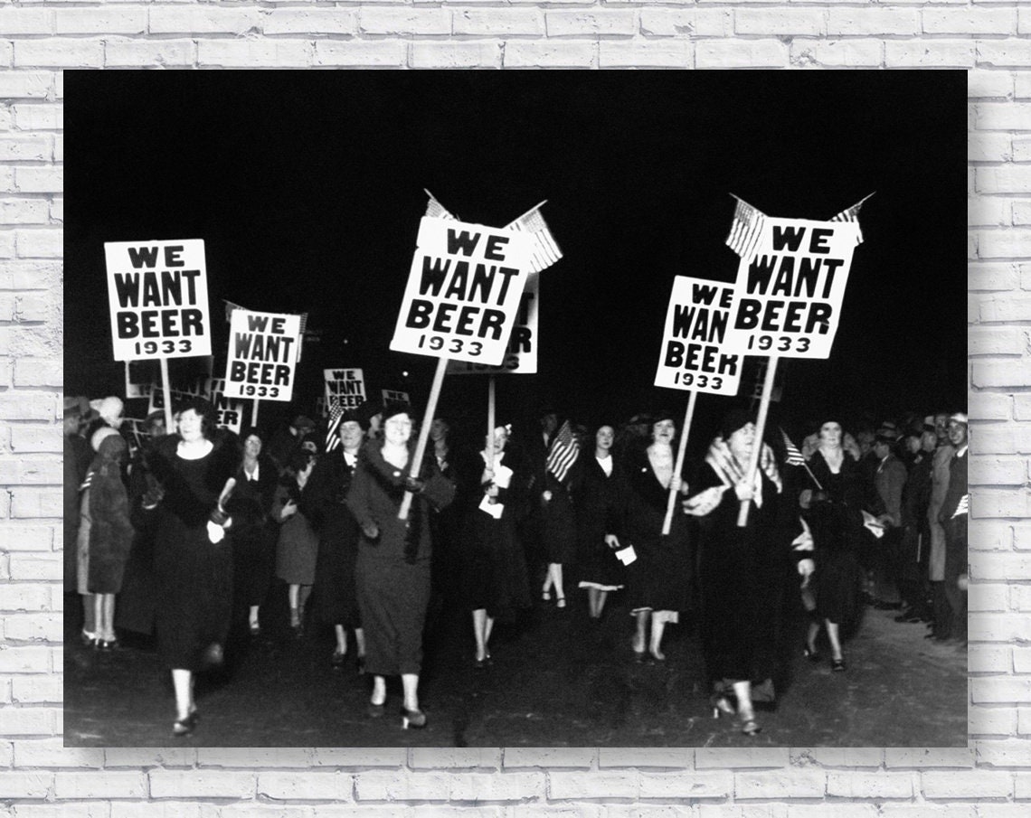 1933 We Want Beer Poster, Womens Anti Prohibition 18th Amendment Protest Parade March Photo Picture Print, Bar Brewery Wall Art Home Decor