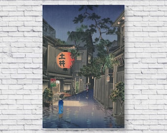 Vintage 1939 Koitsu Poster, Evening at Ushigome by Tsuchiya Koitsu, Ushigome Kagurazaka, Japanese Art Print, Wall Decor Rolled Canvas