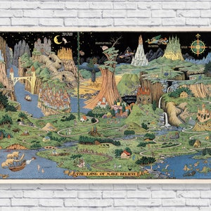 Póster vintage de la Tierra de la imaginación, 1930, cuentos de hadas para niños, libros para niños, historias, arte de pared, decoración del hogar, habitación infantil, historia