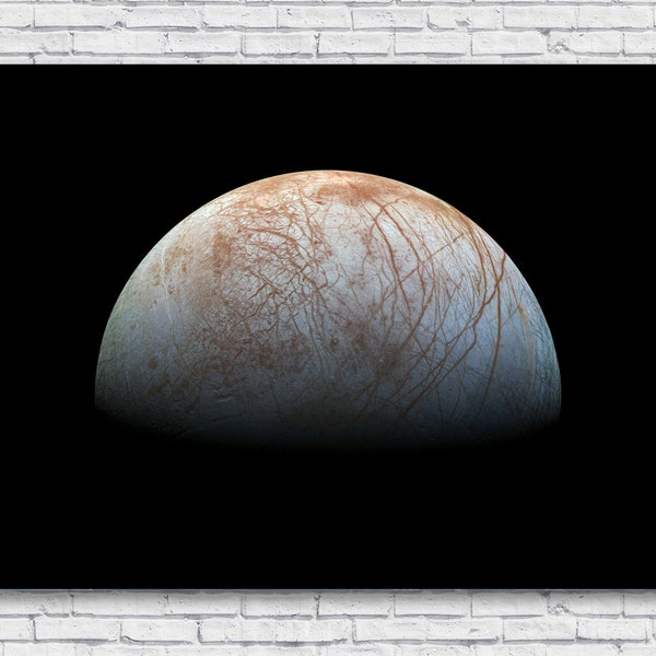 LARGE Europa Poster, Jupiters Icy Moon, NASA Galileo spacecraft Image, Print, Wall Art, Outer Space Decor, Canvas, Vinyl Wall Decal