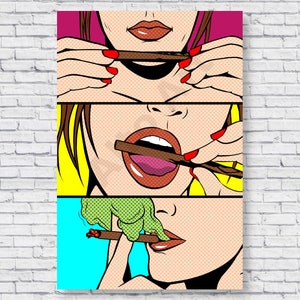 Roll Lick Smoke Blunt Poster, Comic Pop Art Style, Marijuana Weed Smoking Stoner, Vintage Retro Wall Art Decor Print, Rolled Canvas Decal image 2
