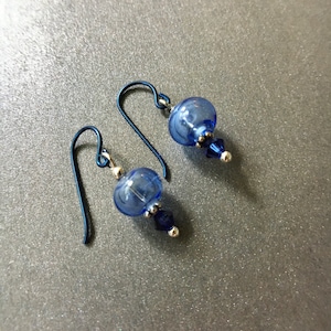 Blue Bubble Artisan Flamework Lampwork Hollow Glass Bead Earrings on Niobium or Sterling Silver