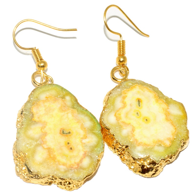 Assorted Solar Slice Gold Plated Handmade *Gift Items* Earrings Gemstone Jewelry Length 2 Inches