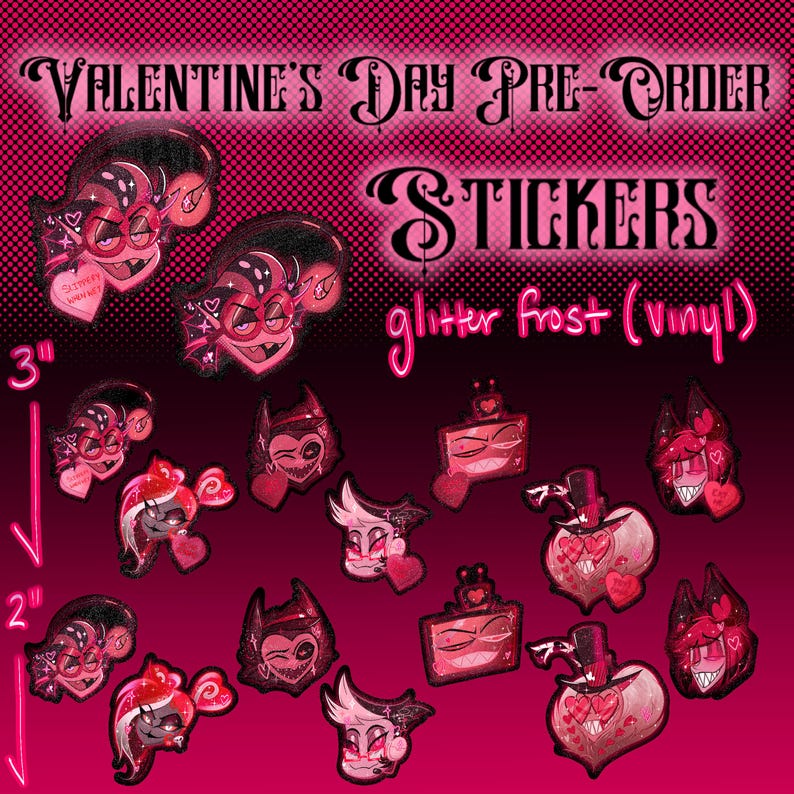 Fost Sticker Hazbin Hotel Sticker Valentine’s Day Glitter Frost Stickers - Etsy