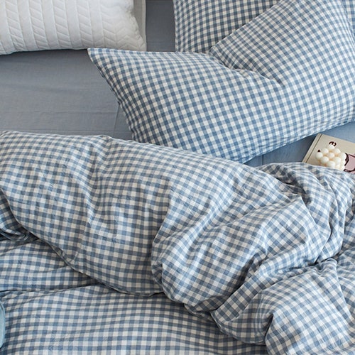 Light Blue Plaid Soft Bedding Sets 100 