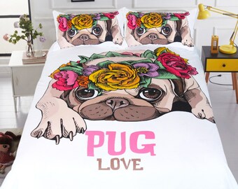 3D SWEET PUG Luxurious Print Duvet//Quilt Set All Sizes/_Premium Quality