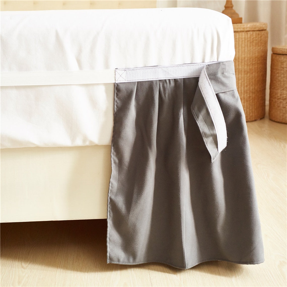 Dark Gray Bed Skirt Shabby Chic Bedding Natural Colors Bedding Etsy