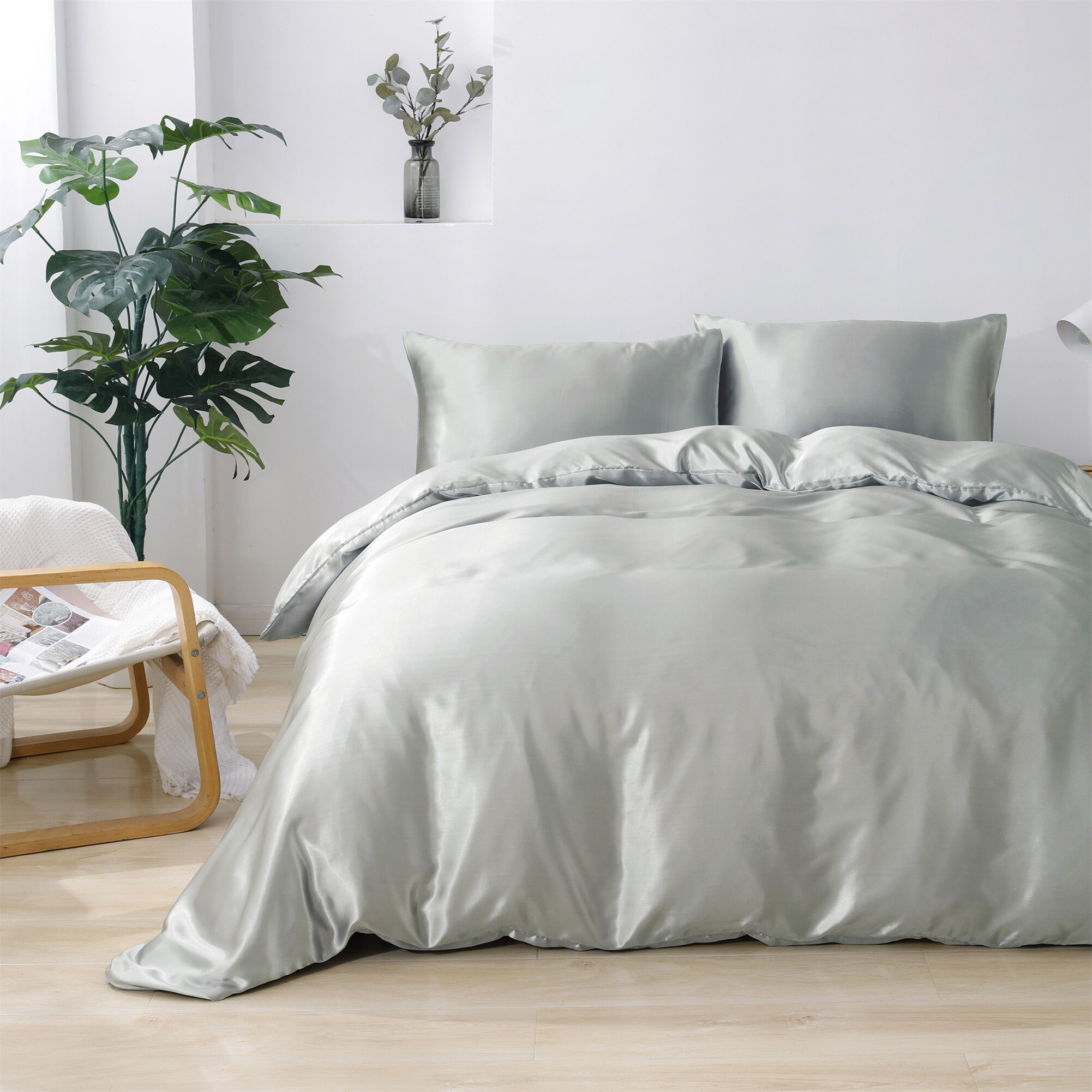 Light Gray Silky Summer Bedding Sets Duvet Cover Set Flat Etsy