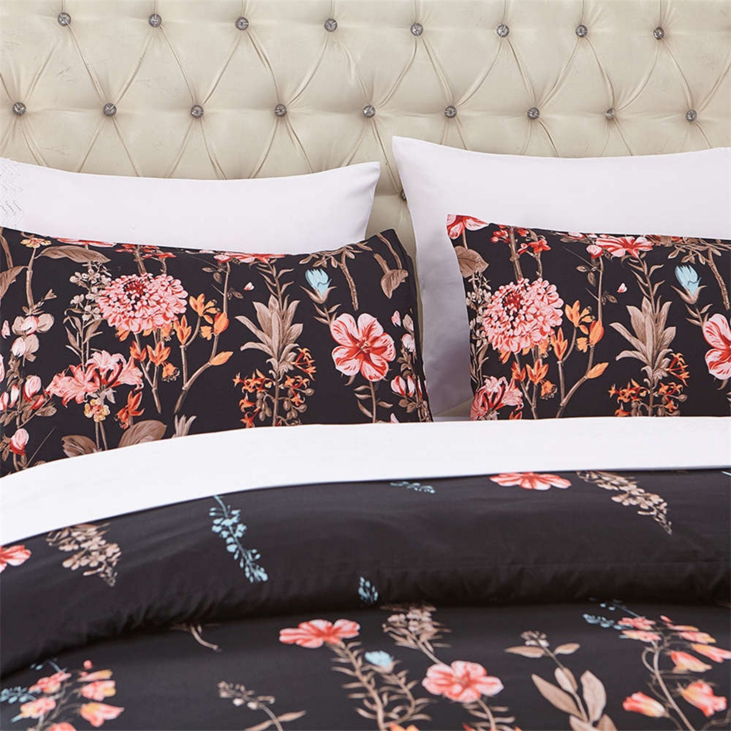 Black Pink Flowers Printing Duvet Cover Comfortable Holiday - Etsy