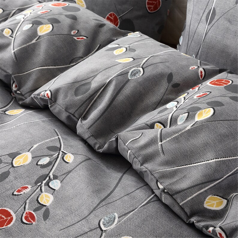 Beautiful Gray Leaves Duvet Cover Set Floral Pattern Warm Etsy