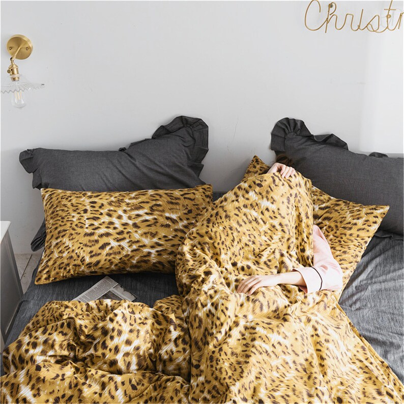 Golden Leopard Print Duvet Cover Set 100 Cotton Comfortable Etsy