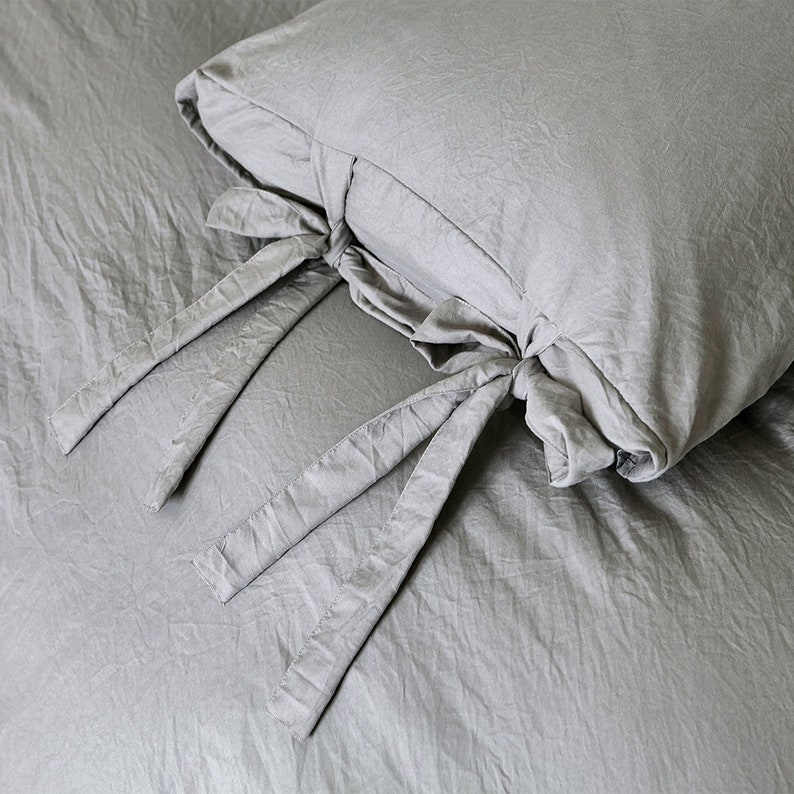 Pale Gray Duvet Cover Set Washed Cotton Comfortable Laceup Etsy