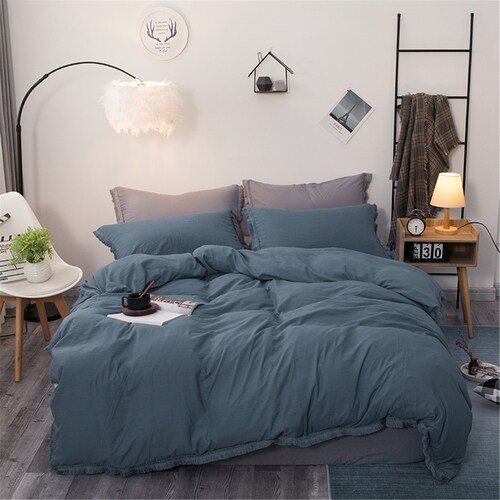 Natural Ocean Blue Duvet Cover Washed Comforter Cover Etsy