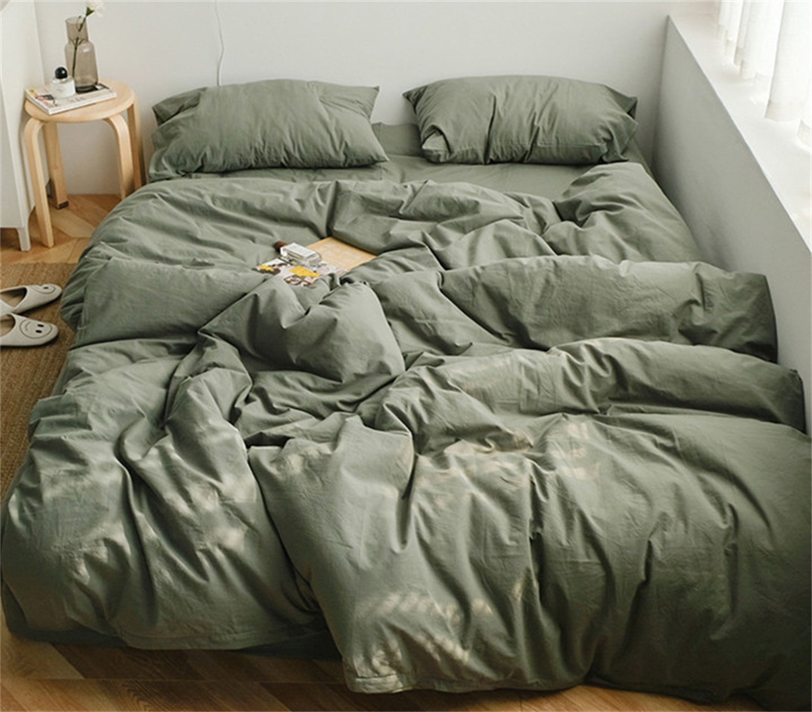 Dark Green Bedding Sets Plain Color Green Duvet Cover Set 100 Etsy