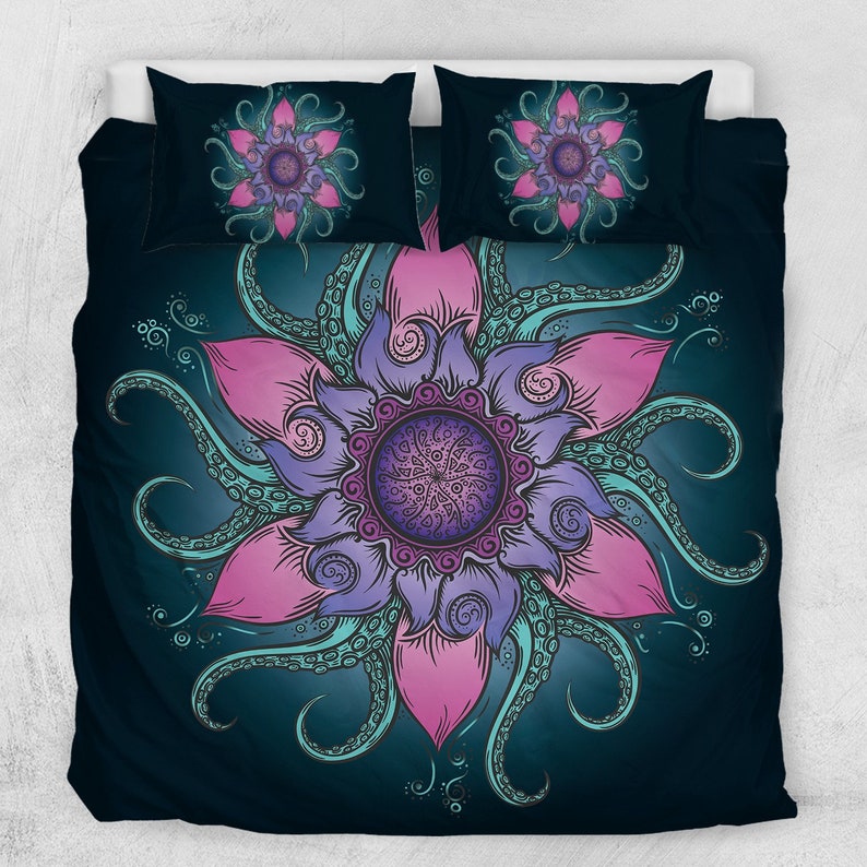 High Quality Bedding Sets 3D Octopus lotus Duvet Cover with YKK Zipper 3 Piece Lightweight Elegant Pattern Bedding for Bedroom Decoration