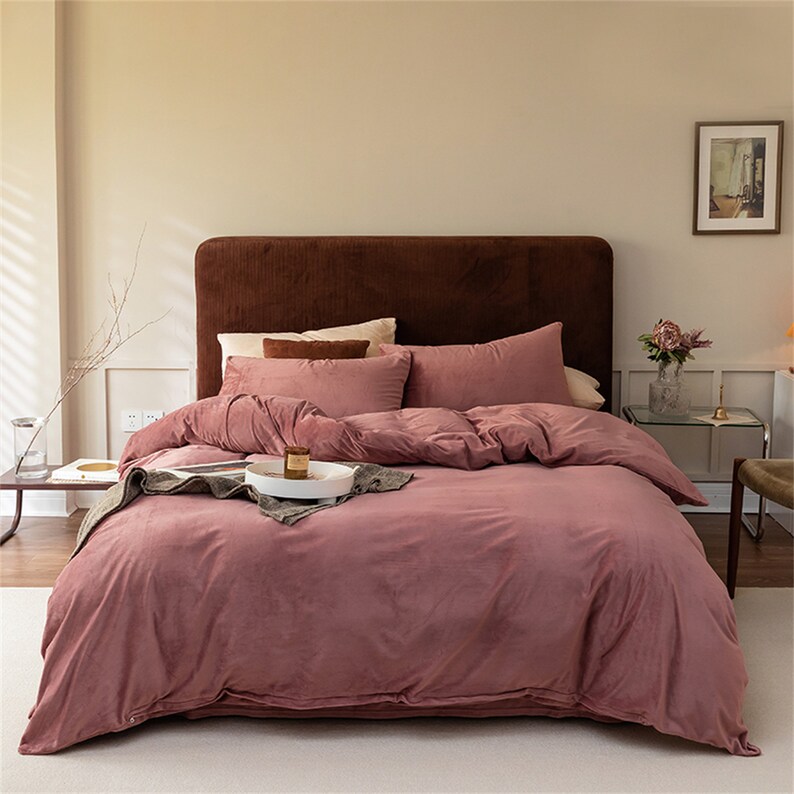 Dusty Pink Velvet Bedding Sets Rose Pink Duvet Coverpillow Etsy