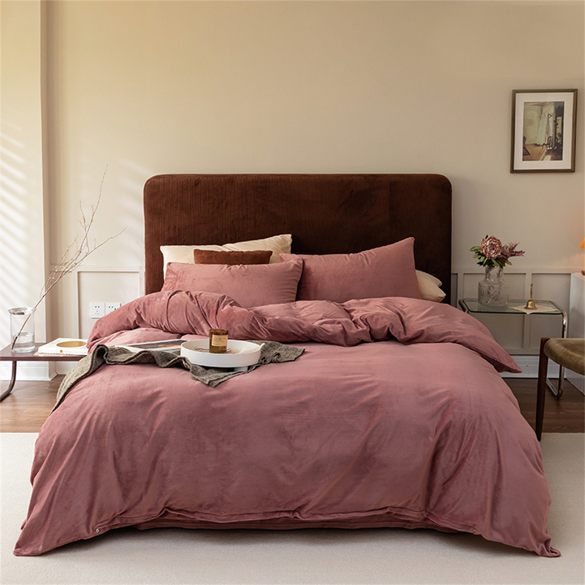 Dusty Pink Velvet Bedding Sets Rose Pink Duvet Coverpillow Etsy