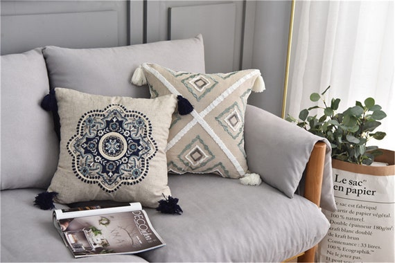 20" Sofa Seat Cushion Cover Thicken Cotton Linen Geometric Embroidery Pillowcase 20" Sofa Seat Cushion Cover Thicken Cotton Linen Geometric Embroidery Pillowcase