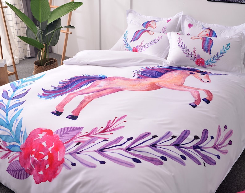 Branch Unicorn Duvet Cover Set Unicorns White Quilt Comforter Etsy