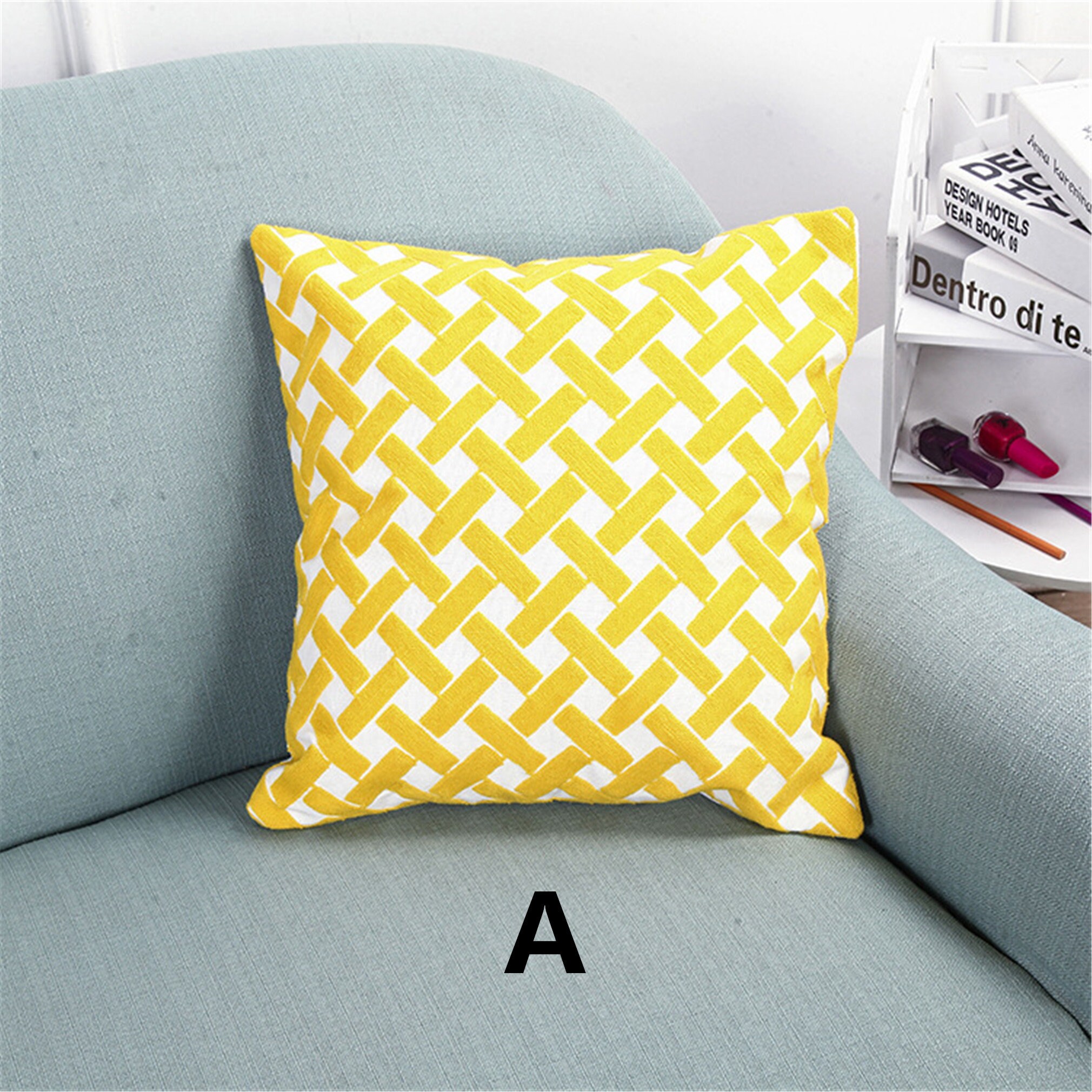 Bright Yellow Embroidery Throw Pillow Cover Indian Pillow Etsy