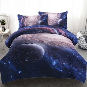 High Quality Simplicity Microfiber Duvet Cover,Blue Bedding with Starry Sky and Meteor shower,Comfortable Bedding with Matching 2 Pillowcase