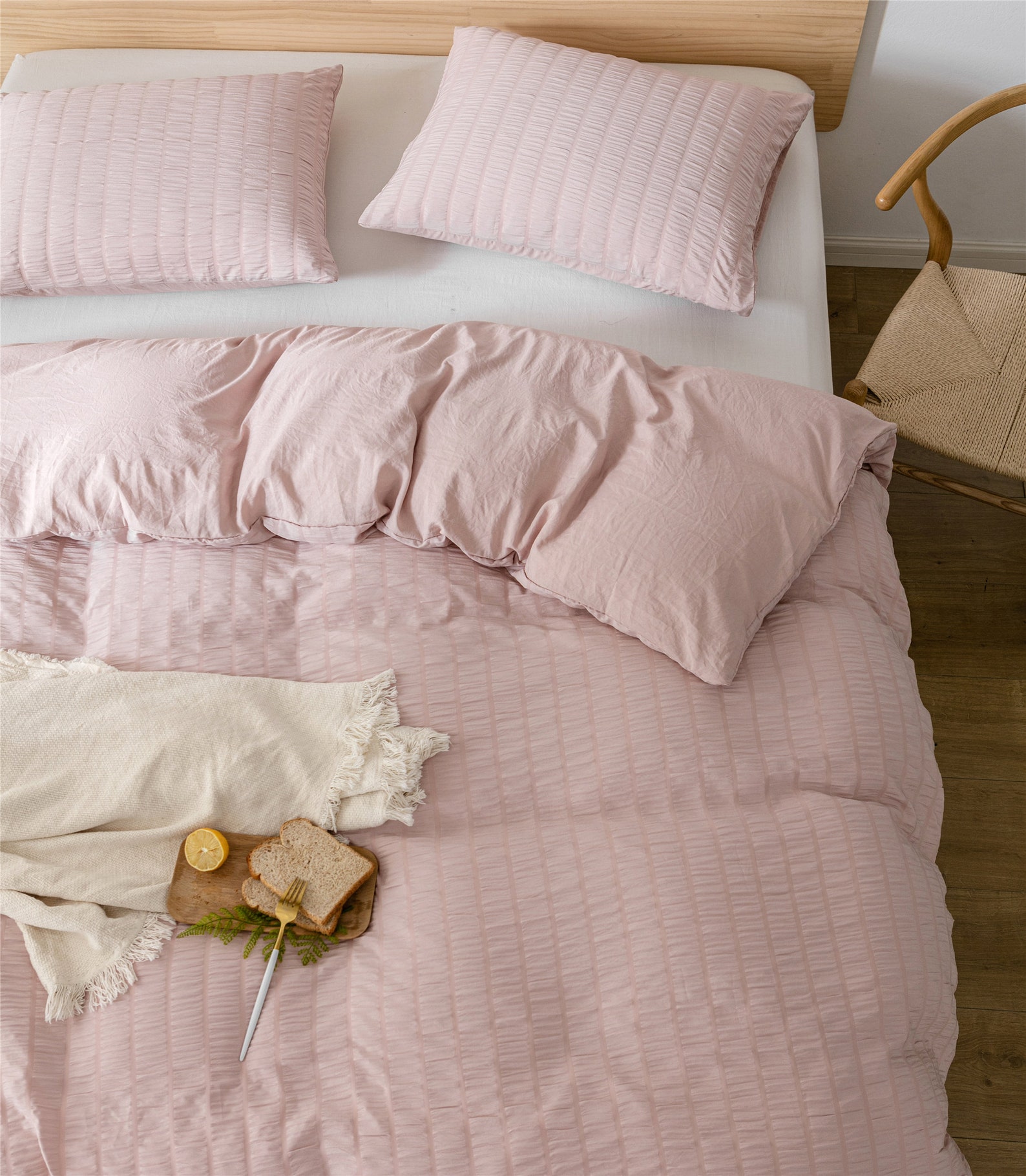 Dusty Pink Bedding Sets Seersucker Duvet Cover Set Pleated Etsy