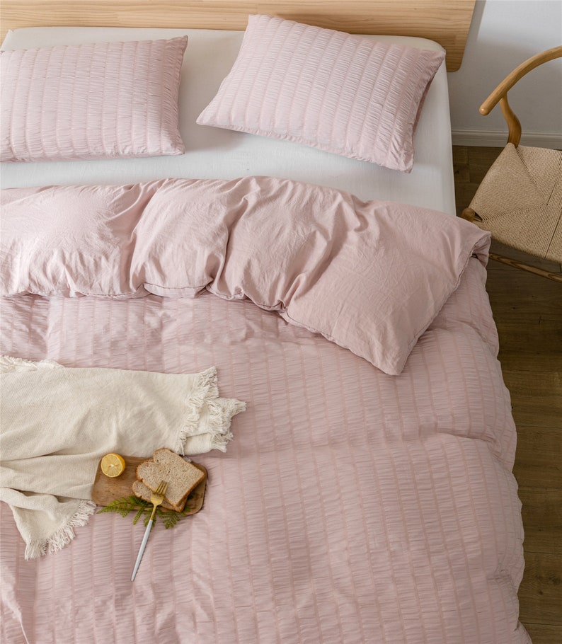 Dusty Pink Bedding Sets Seersucker Duvet Cover Set Pleated Etsy