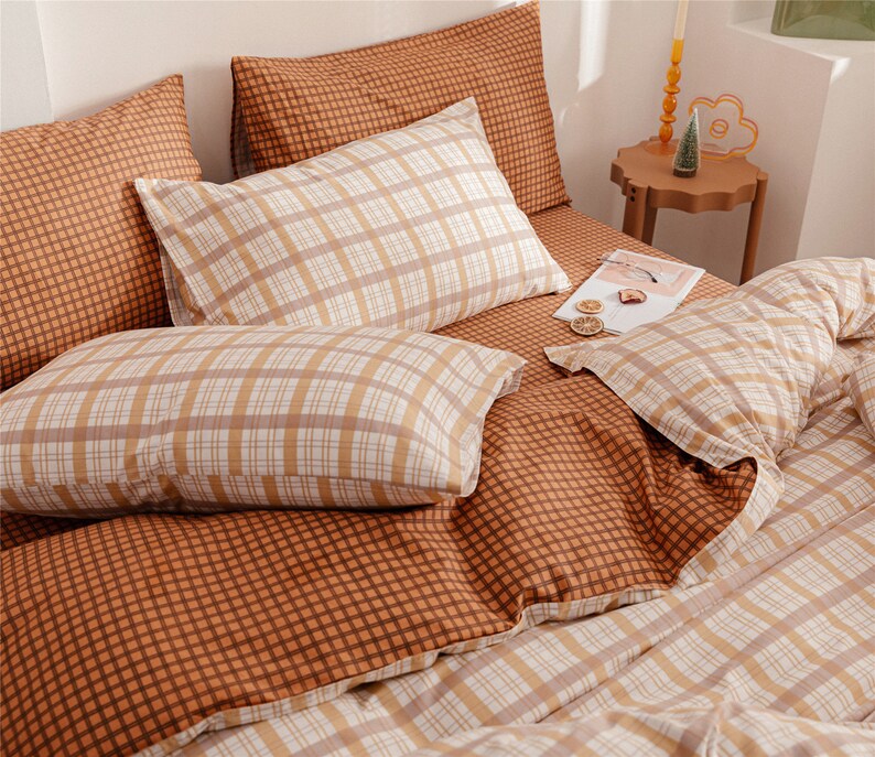 Cute Orange Lattice Duvet Cover Set 100% Cotton Comforter - Etsy