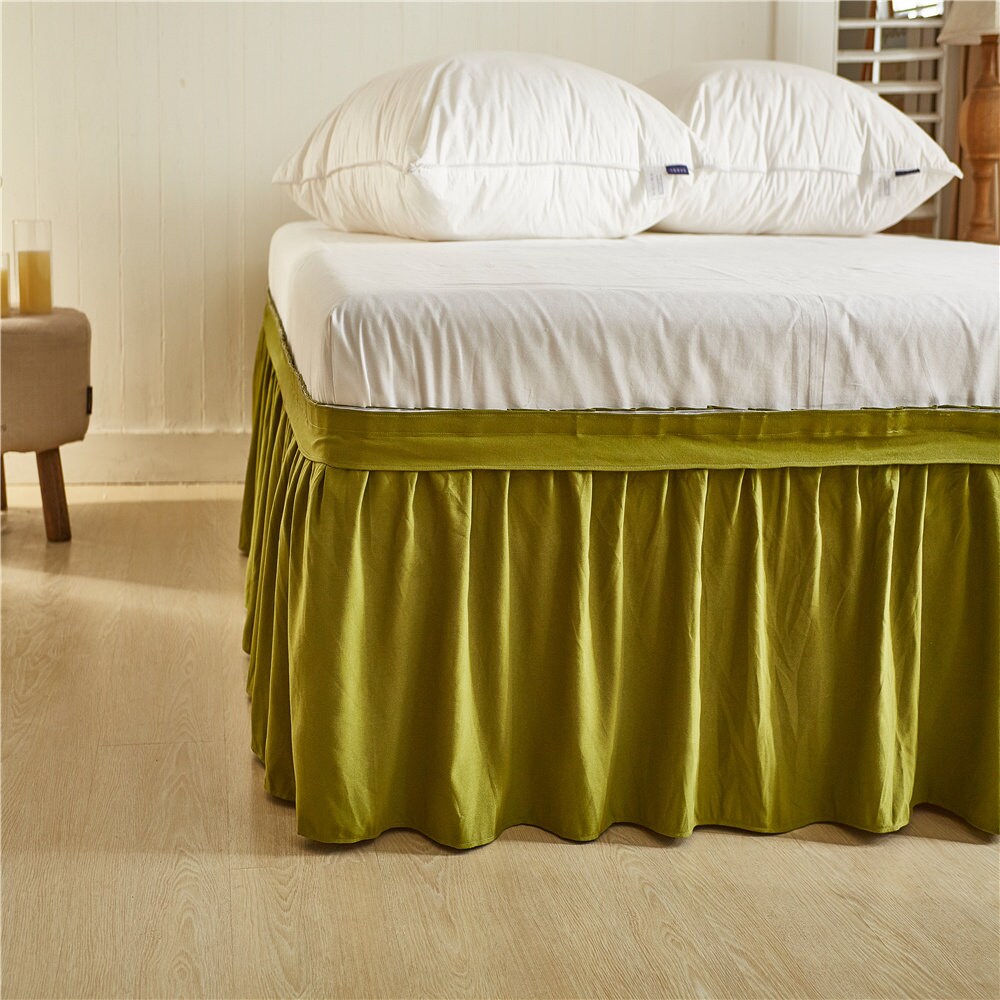 Olive Green Bed Skirt Shabby Chic Bedding Natural Colors Etsy