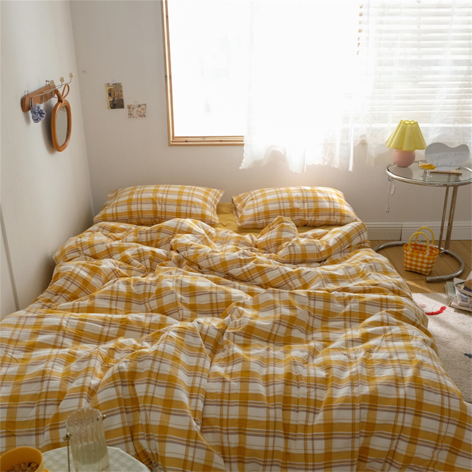 Mango Yellow Gingham Bedding Sets Soft Washed Cotton Cozy Etsy