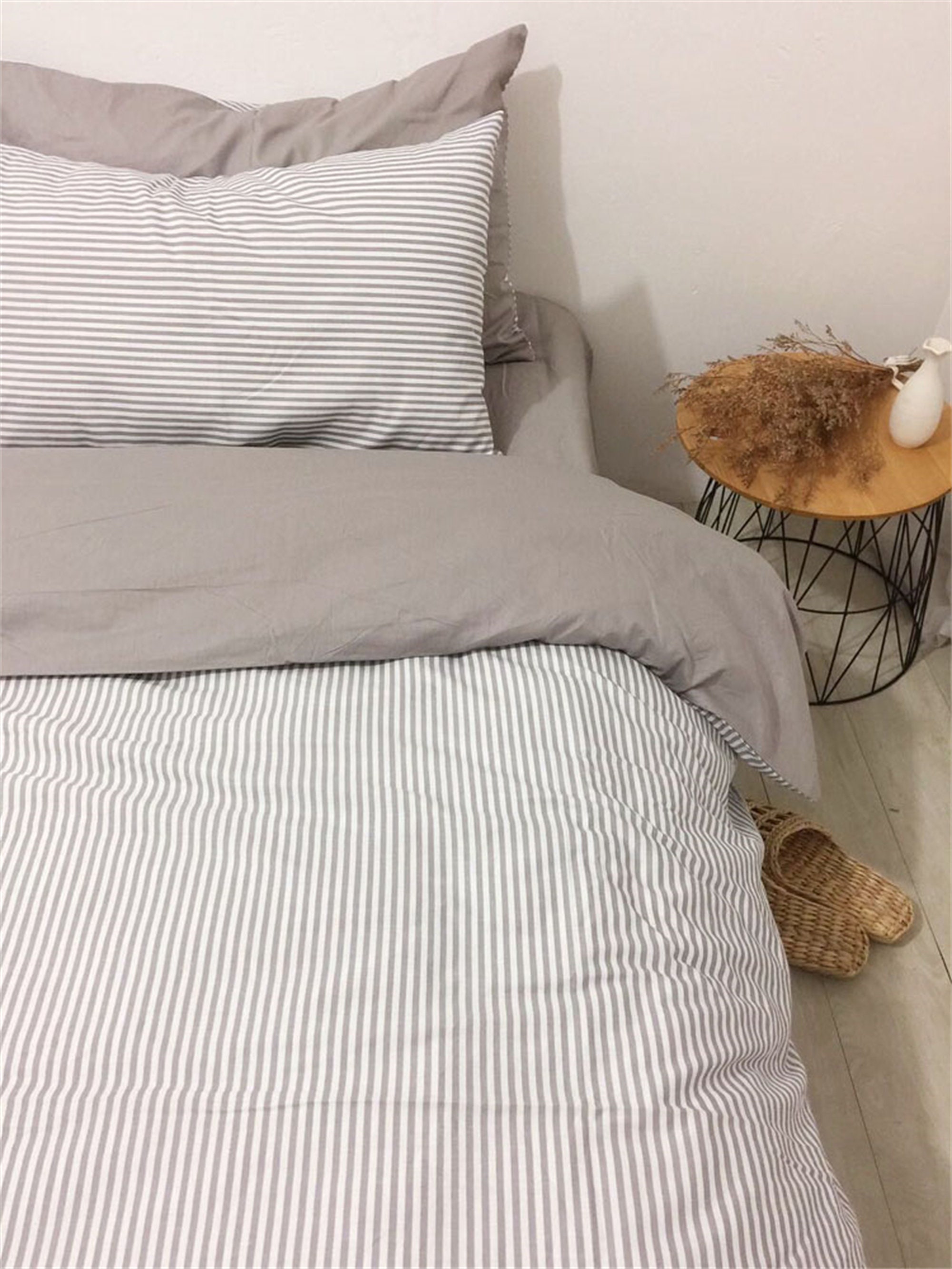 Pinstripe Duvet Cover Gray Striped Duvet Covers Nature 100 Etsy