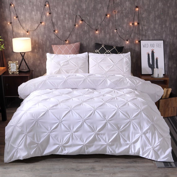 White Solid Color Duvet Cover Comfortable Fold Technology Etsy