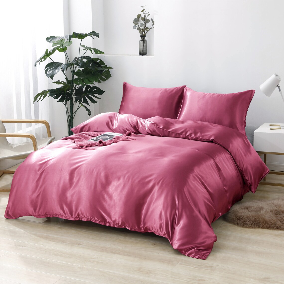 Peach Pink Summer Duvet Cover Set Flat Fitted Sheets Smooth Etsy