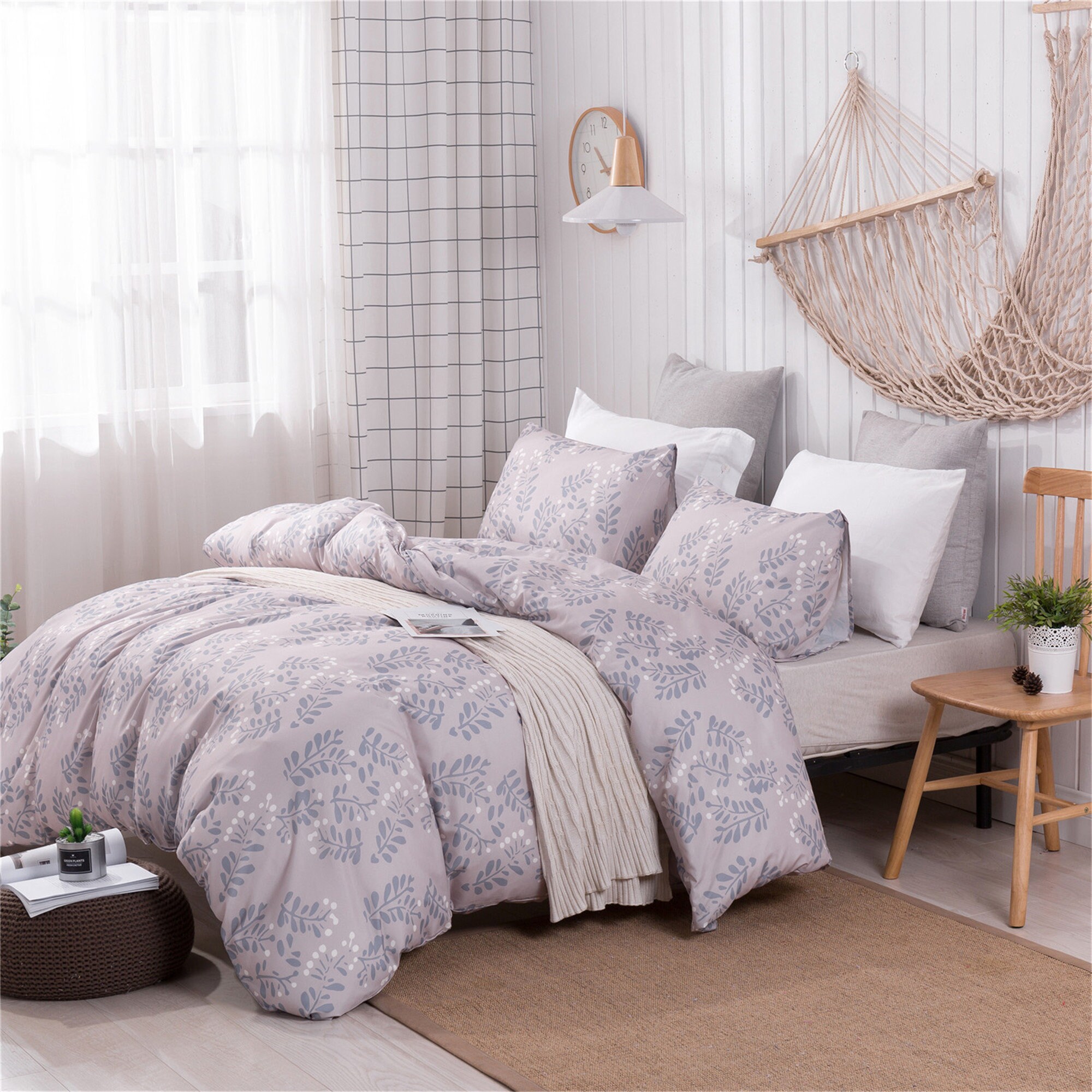 Light Purple Pink Duvet Set Leaves Highgrade Comforter Cover Etsy